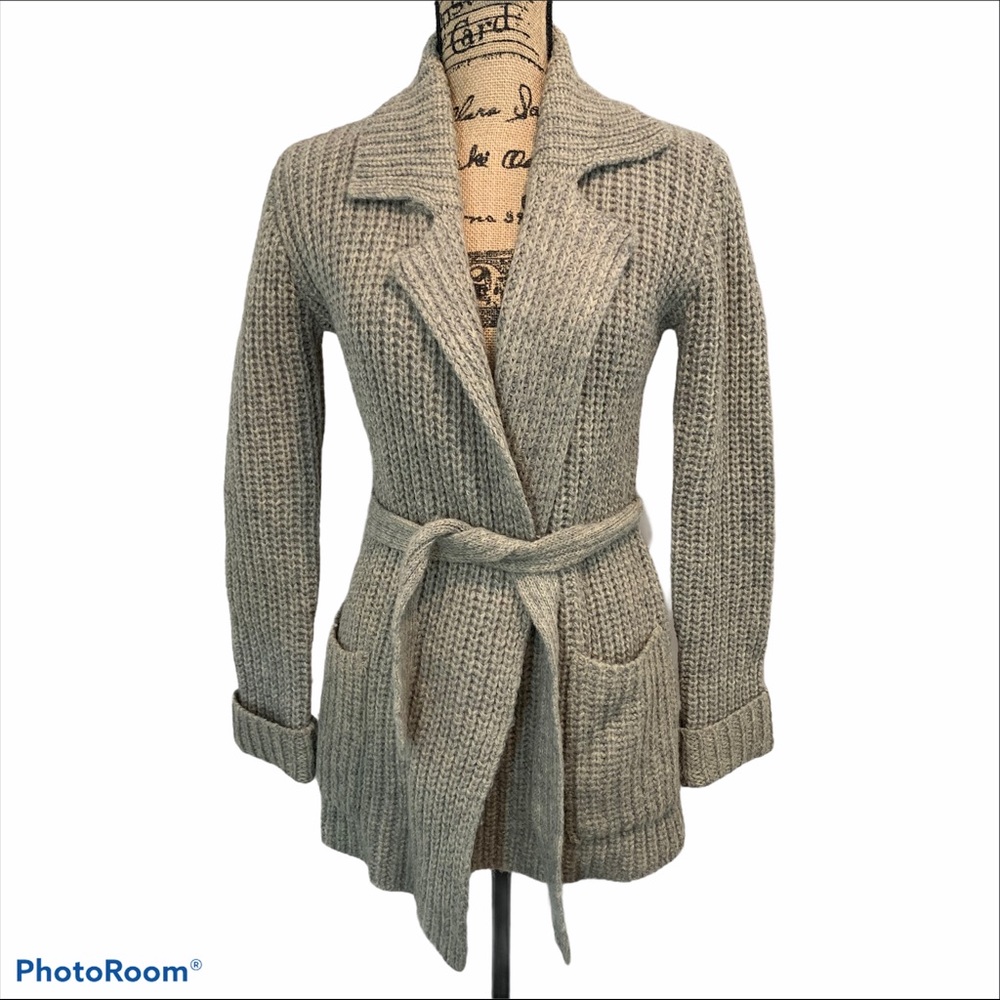 100% Shetland Wool Open Front Cardigan Sweater